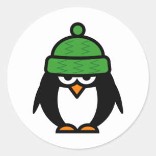 Christmas penguin with winter hat cartoon stickers