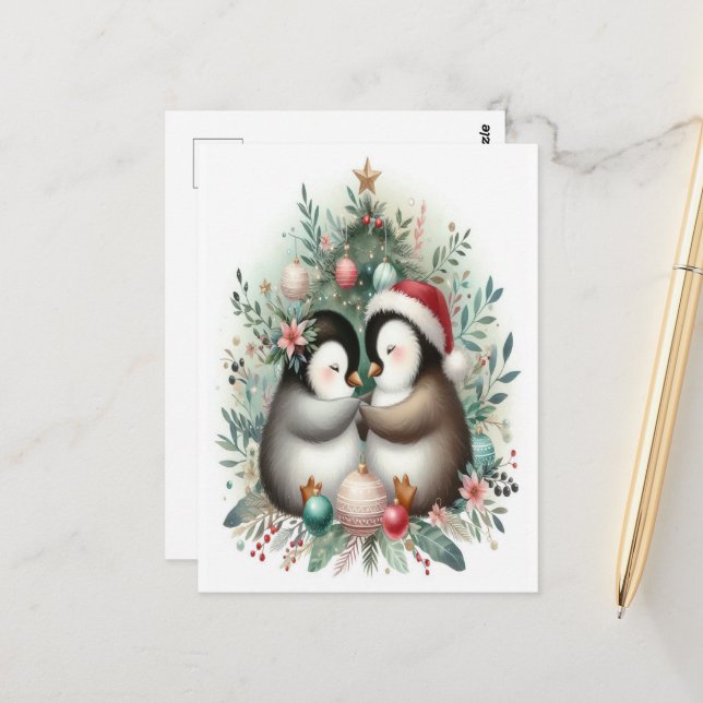 Christmas Penguins 4 Postcard (Front/Back In Situ)