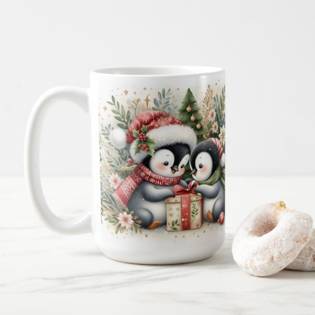 Christmas Penguins 5 Coffee Mug (With Donut)