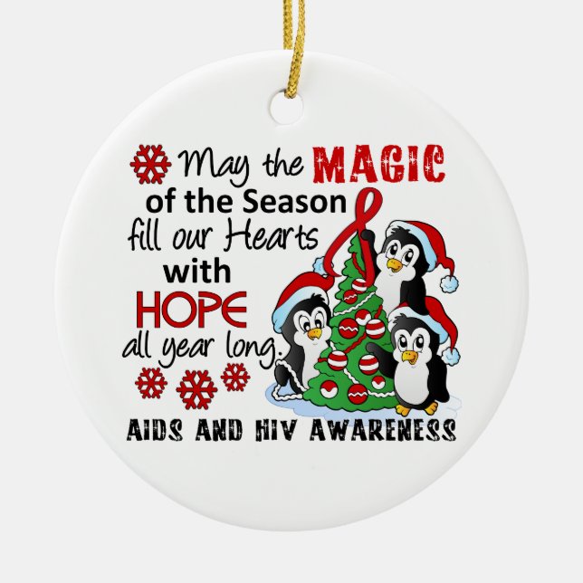 Christmas Penguins AIDS HIV Ceramic Tree Decoration (Front)