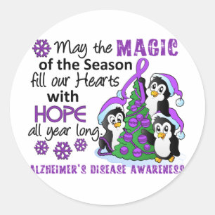 Christmas Penguins Alzheimer's Disease Classic Round Sticker