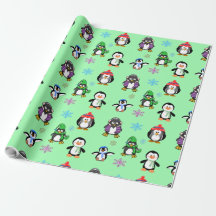 Christmas Penguins and Snowflakes Gift Wrap