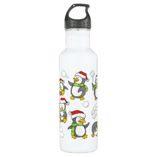 Christmas penguins background 710 ml water bottle