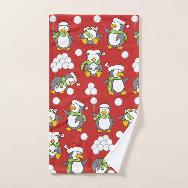 Christmas penguins background bath towel set (Hand Towel)