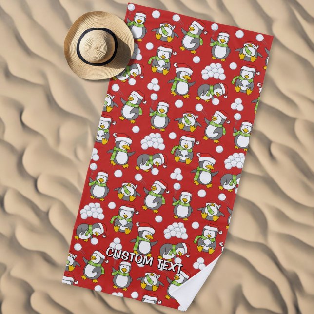 Christmas penguins background beach towel (Creator Uploaded)