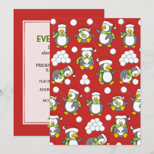 Christmas penguins background invitation