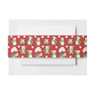 Christmas penguins background invitation belly band