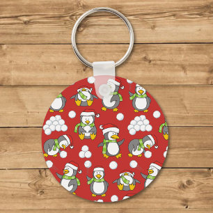Christmas penguins background key ring
