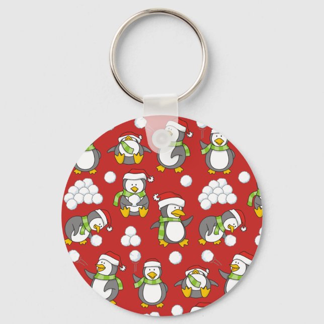 Christmas penguins background key ring (Front)