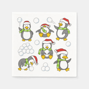 Christmas penguins background napkin