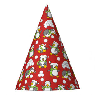 Christmas penguins background party hat
