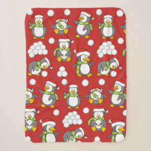 Christmas penguins background sherpa blanket