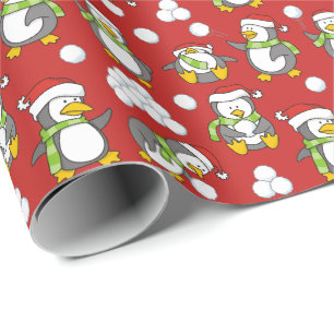 Christmas penguins background wrapping paper