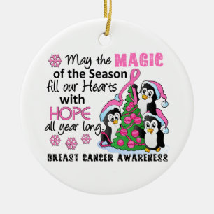Christmas Penguins Breast Cancer Ceramic Tree Decoration