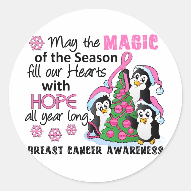 Christmas Penguins Breast Cancer Classic Round Sticker (Front)