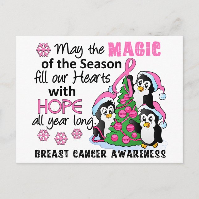 Christmas Penguins Breast Cancer Holiday Postcard (Front)