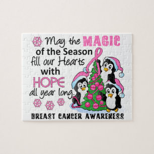 Christmas Penguins Breast Cancer Jigsaw Puzzle