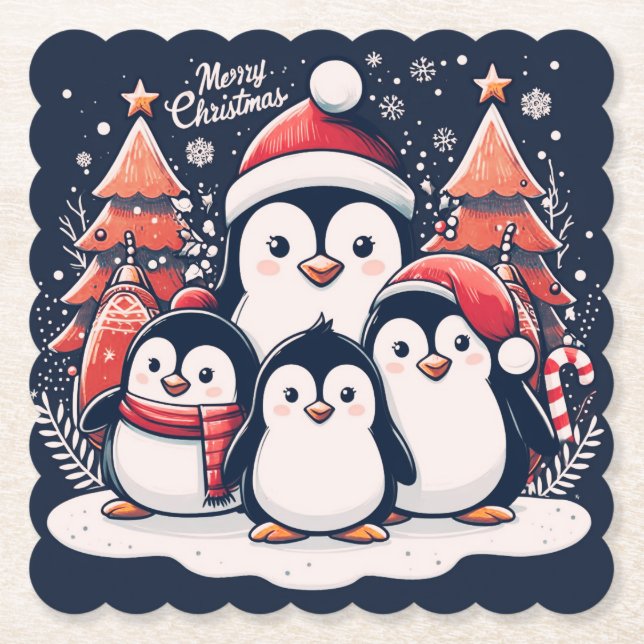 Christmas Penguin's by Rp  Paper Coaster (Front)