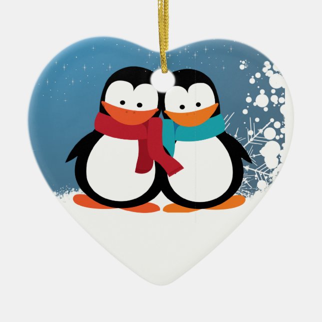 Christmas Penguins Ceramic Tree Decoration (Front)