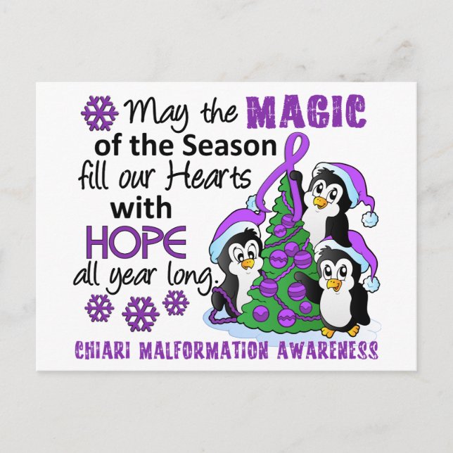 Christmas Penguins Chiari Malformation Holiday Postcard (Front)