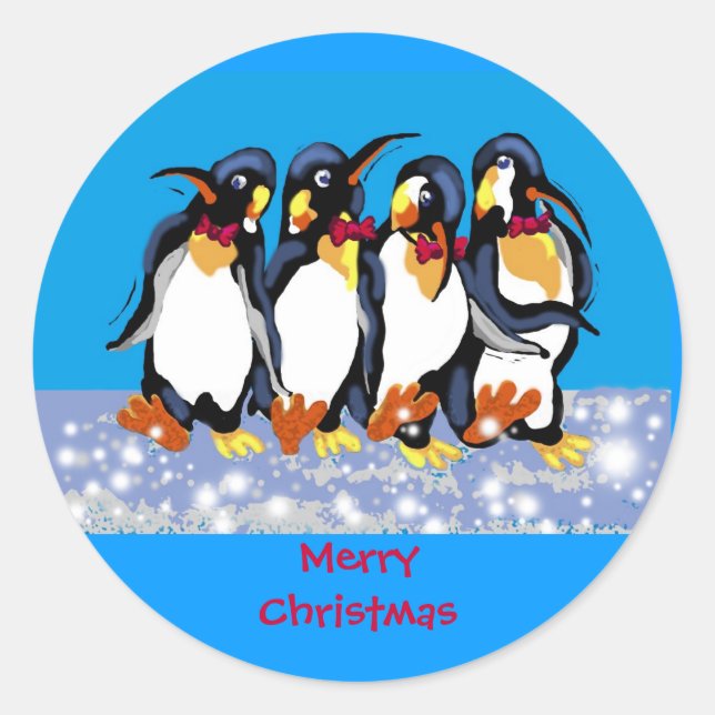 Christmas penguins classic round sticker (Front)