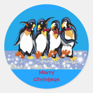 Christmas penguins classic round sticker