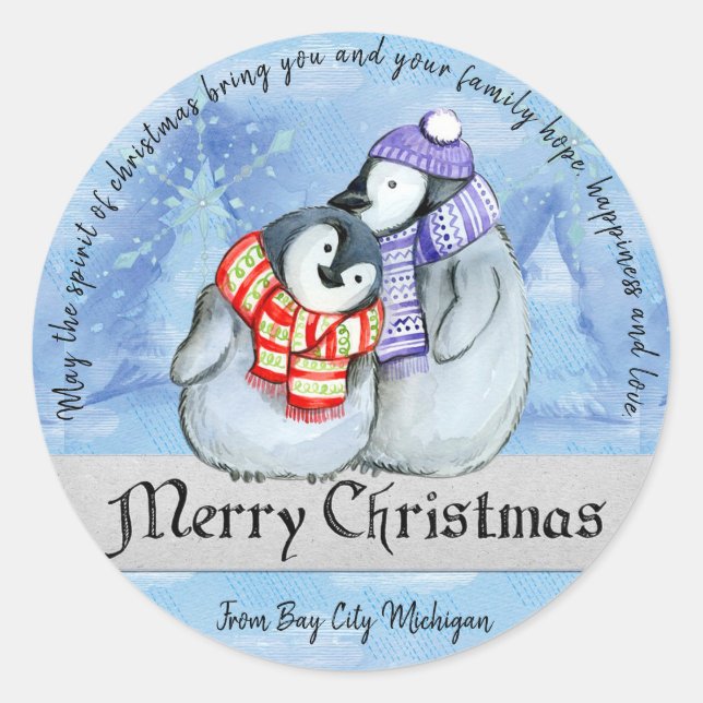 Christmas Penguins Classic Round Sticker (Front)