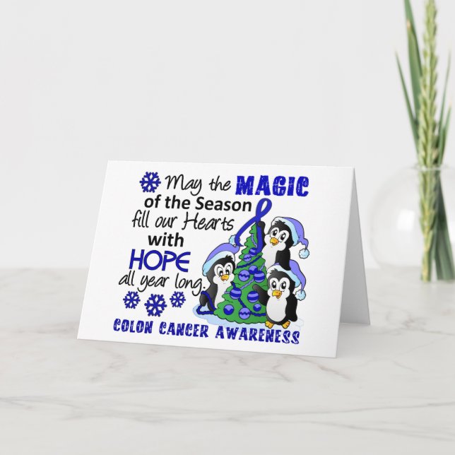 Christmas Penguins Colon Cancer Holiday Card (Front)