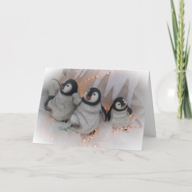 Christmas Penguins Dancing Holiday Card (Front)