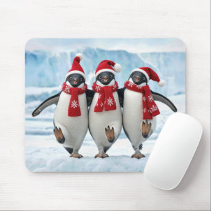 Christmas Penguins Dancing on an Iceberg Mouse Mat