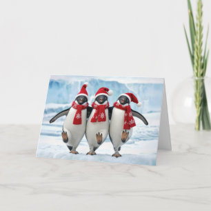 Christmas Penguins Dancing on Arctic Glacier Card