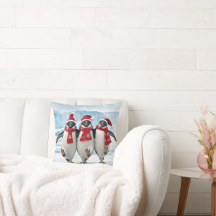 Christmas Penguins Dancing on Arctic Glacier Cushion