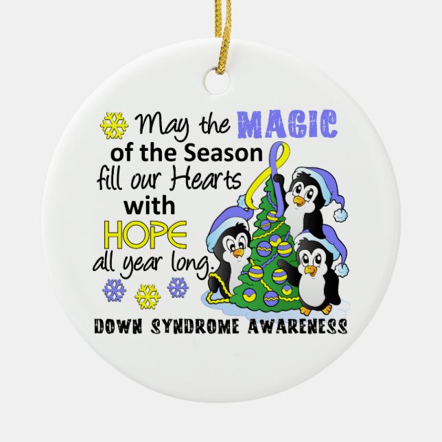 Christmas Penguins Down Syndrome Ceramic Tree Decoration (Front)