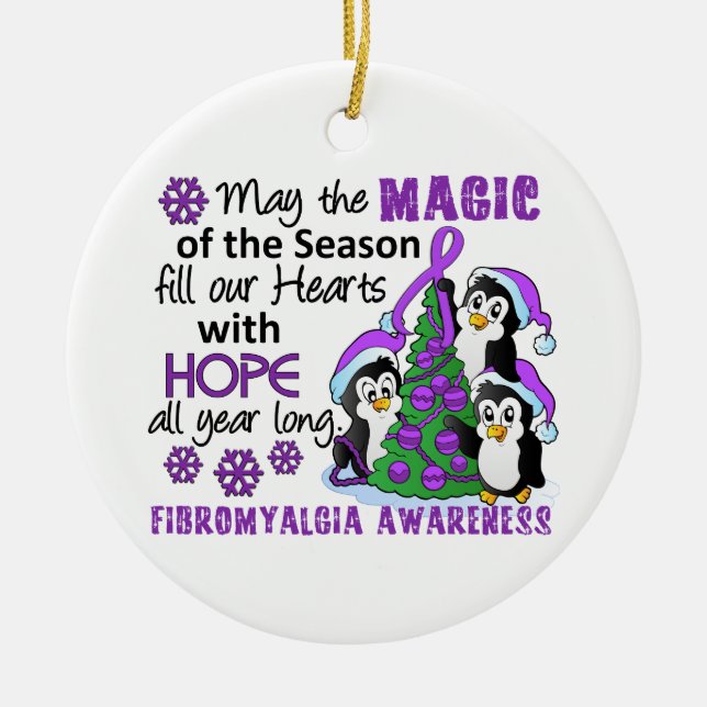Christmas Penguins Fibromyalgia Ceramic Tree Decoration (Front)