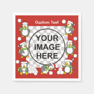 Christmas penguins frame napkin