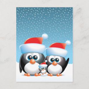 Christmas penguins holiday postcard