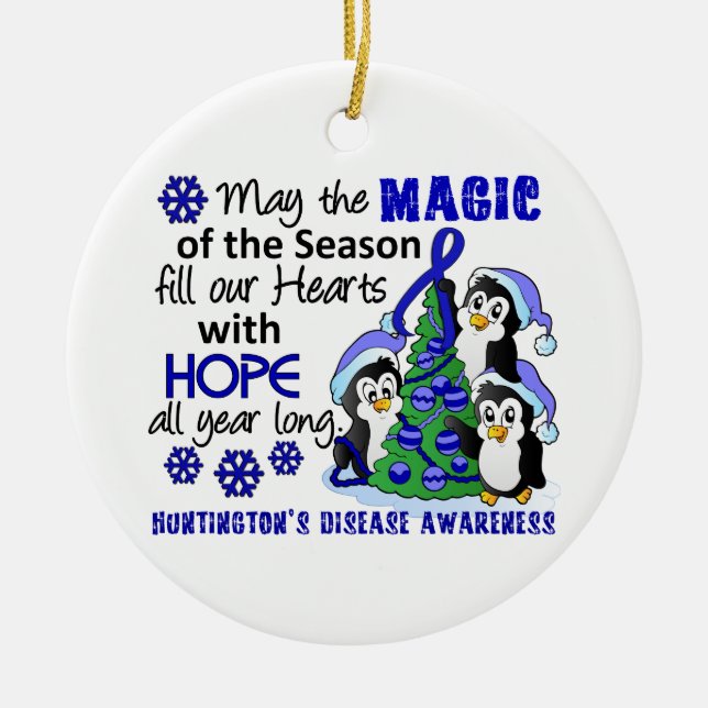 Christmas Penguins Huntington's Disease Ceramic Tree Decoration (Front)