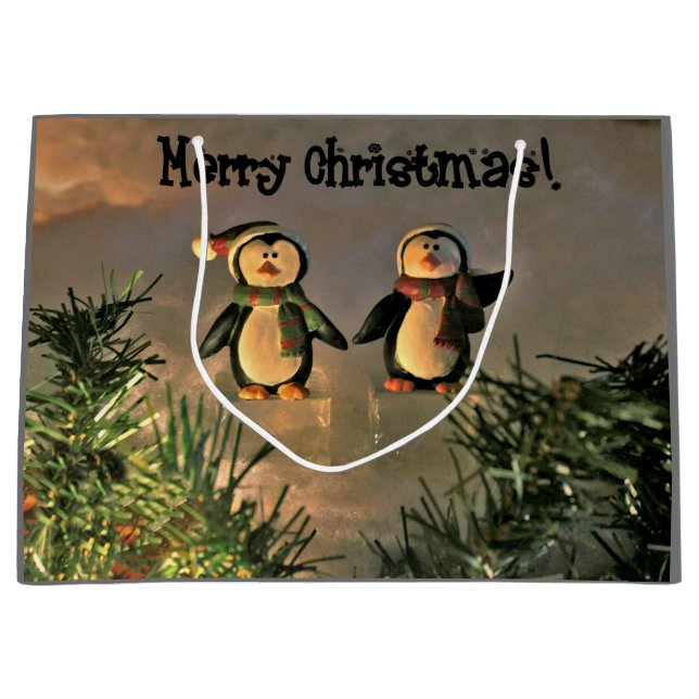 Christmas Penguins Large Gift Bag (Front)