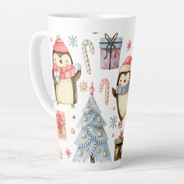 Christmas Penguins Latte Mug (Left Angle)