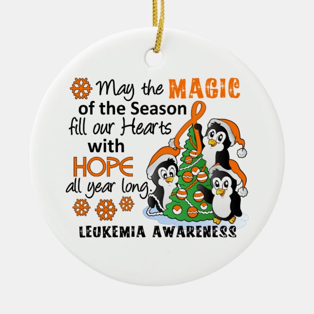 Christmas Penguins Leukaemia Ceramic Tree Decoration (Front)