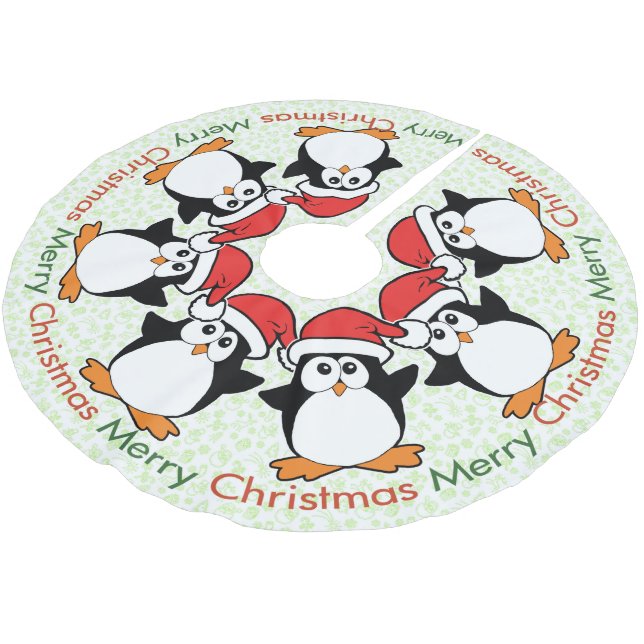 Christmas Penguins Merry Christmas Brushed Polyester Tree Skirt (Angled)