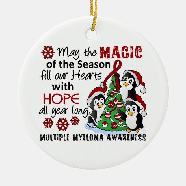 Christmas Penguins Multiple Myeloma Ceramic Tree Decoration (Front)