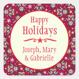 Christmas penguins name red holiday gift sticker