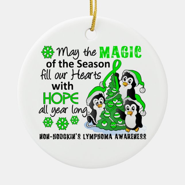 Christmas Penguins Non-Hodgkin's Lymphoma Ceramic Tree Decoration (Front)