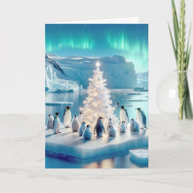 Christmas Penguins On Iceberg Holiday Card (Front)