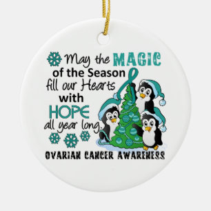 Christmas Penguins Ovarian Cancer Ceramic Tree Decoration