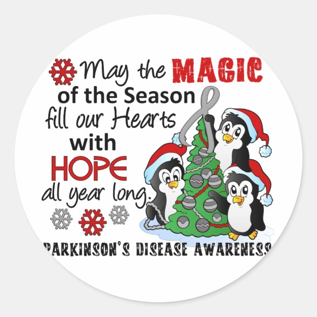Christmas Penguins Parkinson's Disease Classic Round Sticker (Front)