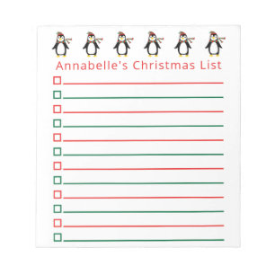 Christmas Penguins Shopping List Personalize Notepad