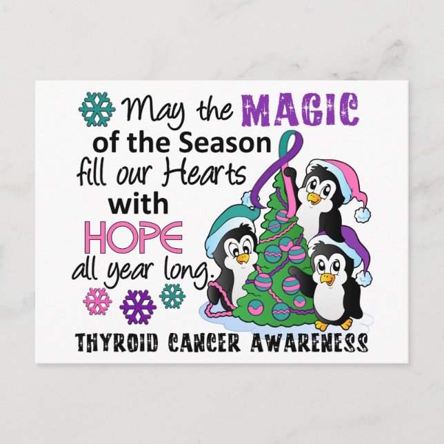 Christmas Penguins Thyroid Cancer Holiday Postcard (Front)