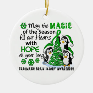 Christmas Penguins Traumatic Brain Injury TBI Ceramic Tree Decoration